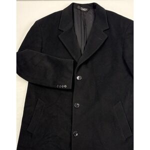 *VTG Jos A Bank Black Flannel Wool/Cashmere Overcoat 44L Relaxed Fit Long